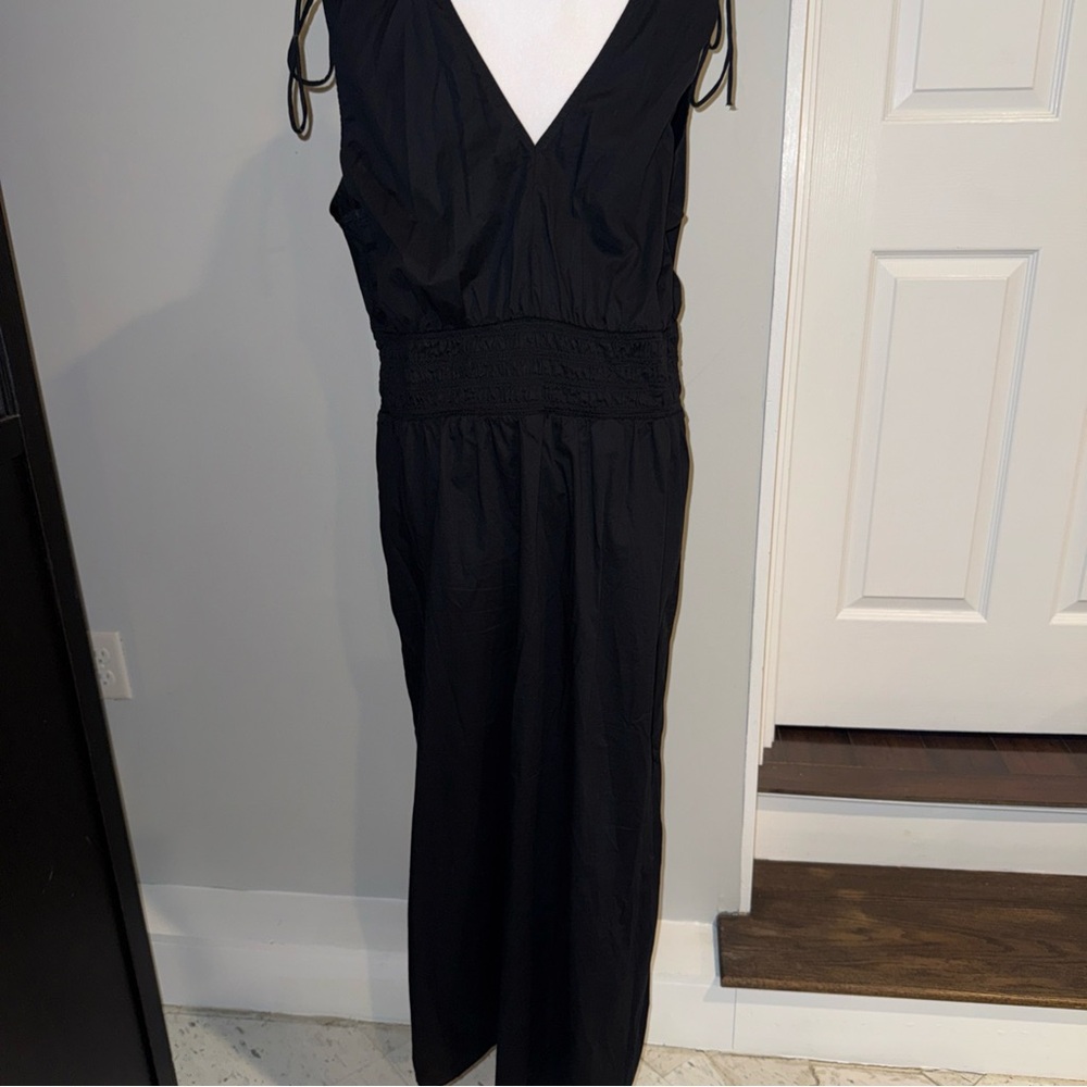 Old Navy Size XL Cotton Black Sun Dress Tie Shoulder Smocked Boho Hippie Peasant - Picture 3 of 9